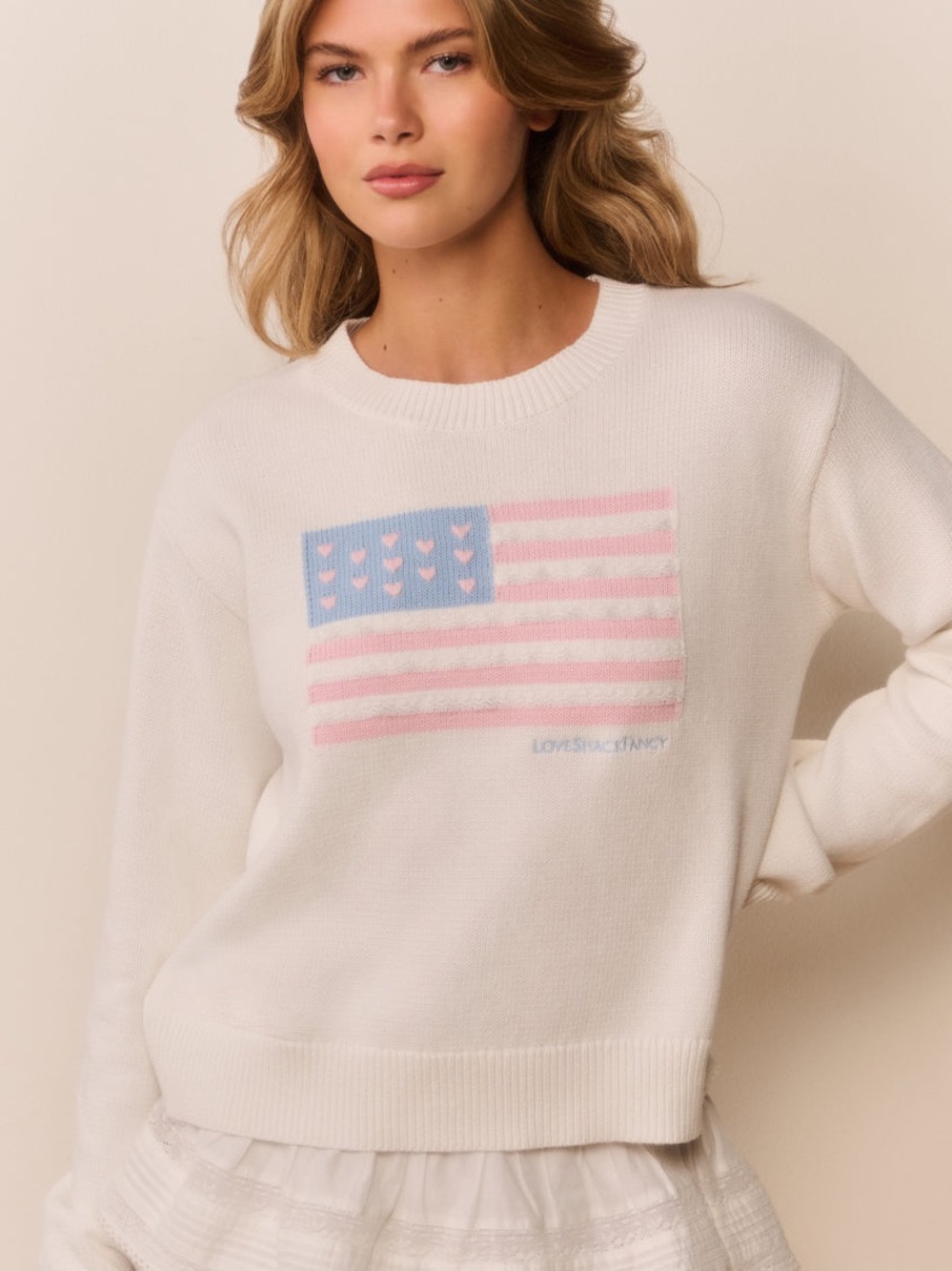 LoveShackFancy Ty Pullover American Flag Sweater Size M